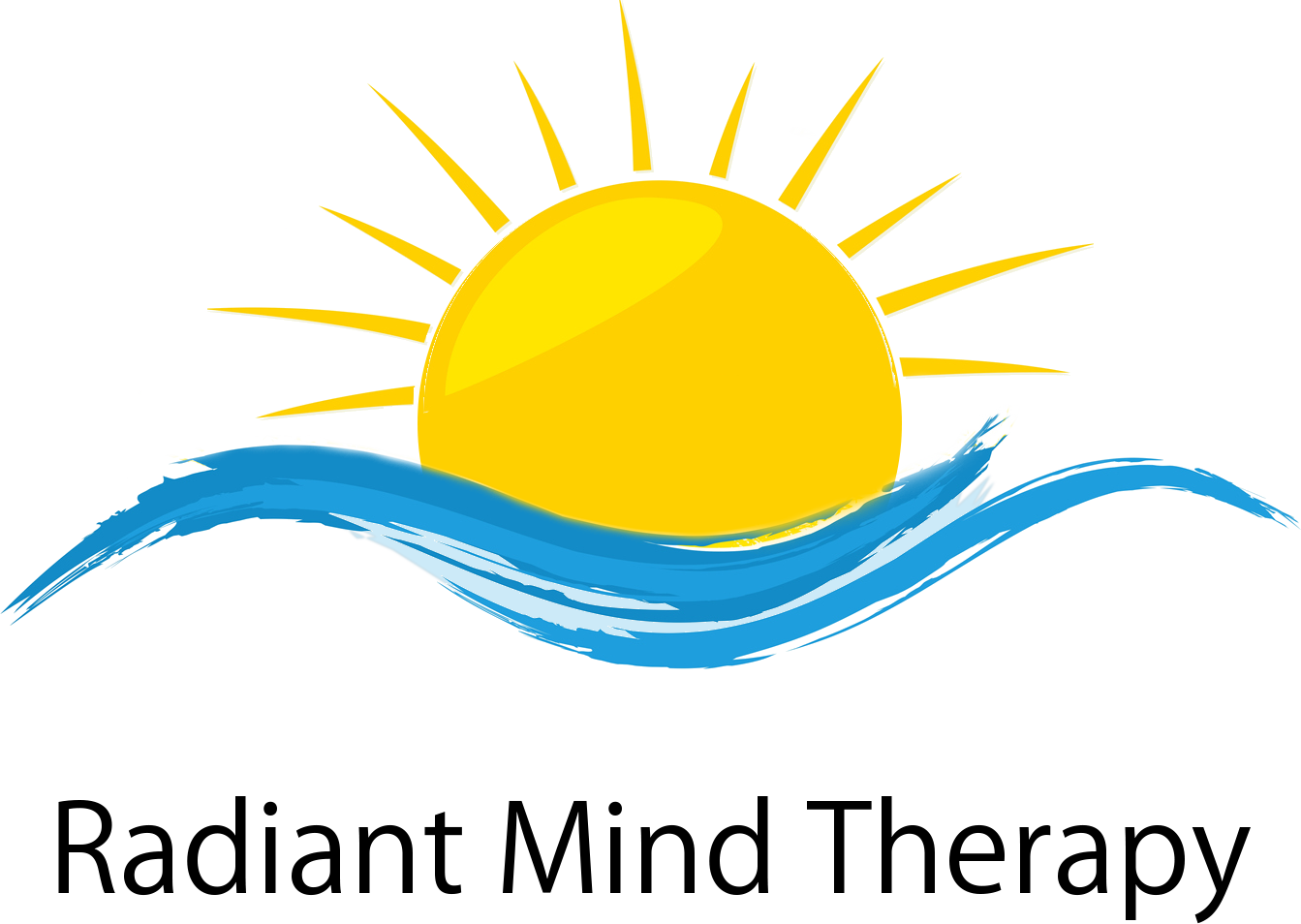 A logo for radiant mind therapy with a sun and waves