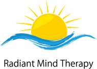 A logo for radiant mind therapy with a sun and waves