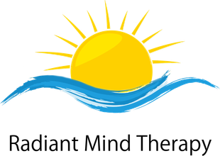 A logo for radiant mind therapy with a sun and waves