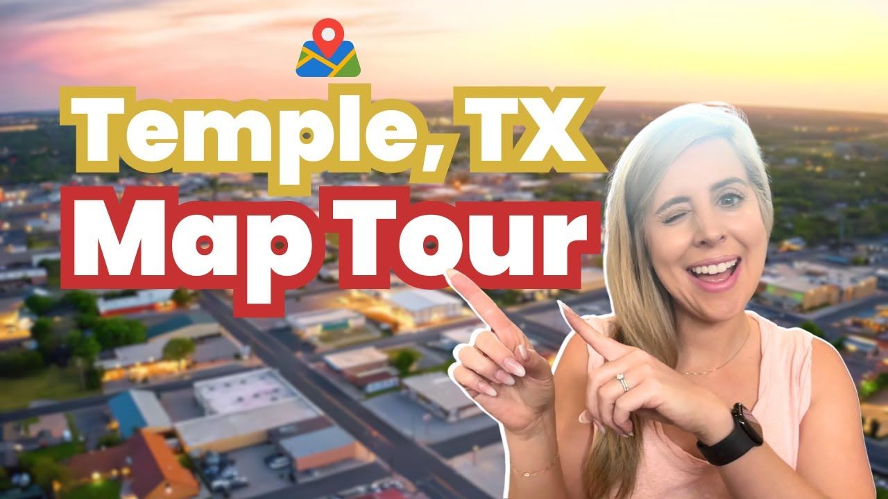 A woman is pointing at a map of temple , tx.