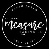 The logo for beyond measure baking co. is white on a black background.