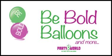 The logo for party world 's be bold balloons