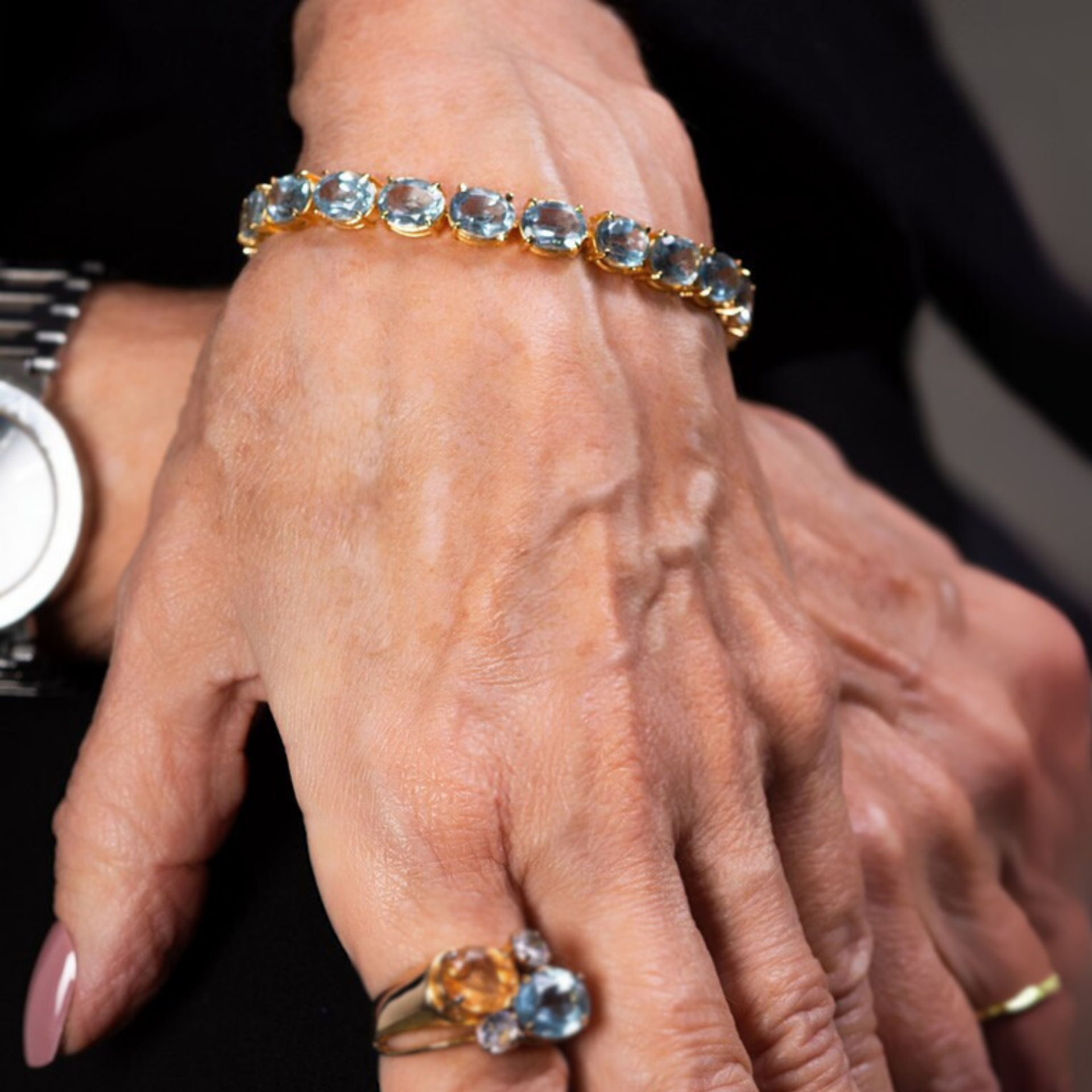 Blue Topaz Beaded Gold Bracelet