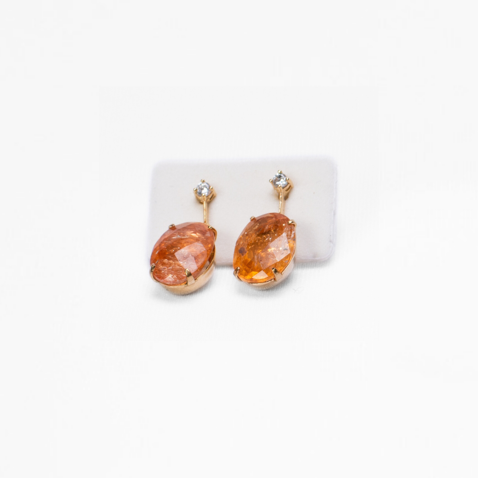 Large Imperial Topaz and White Zirconia Gold Earrings