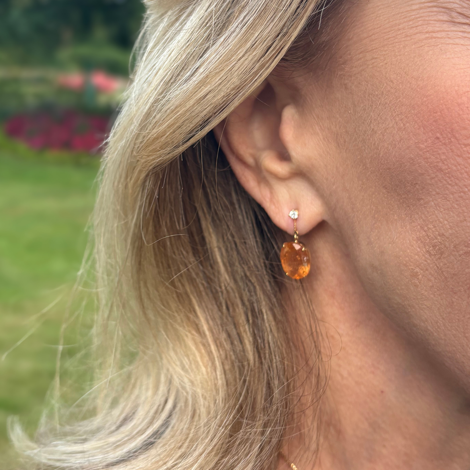 Large Imperial Topaz and White Zirconia Gold Earrings