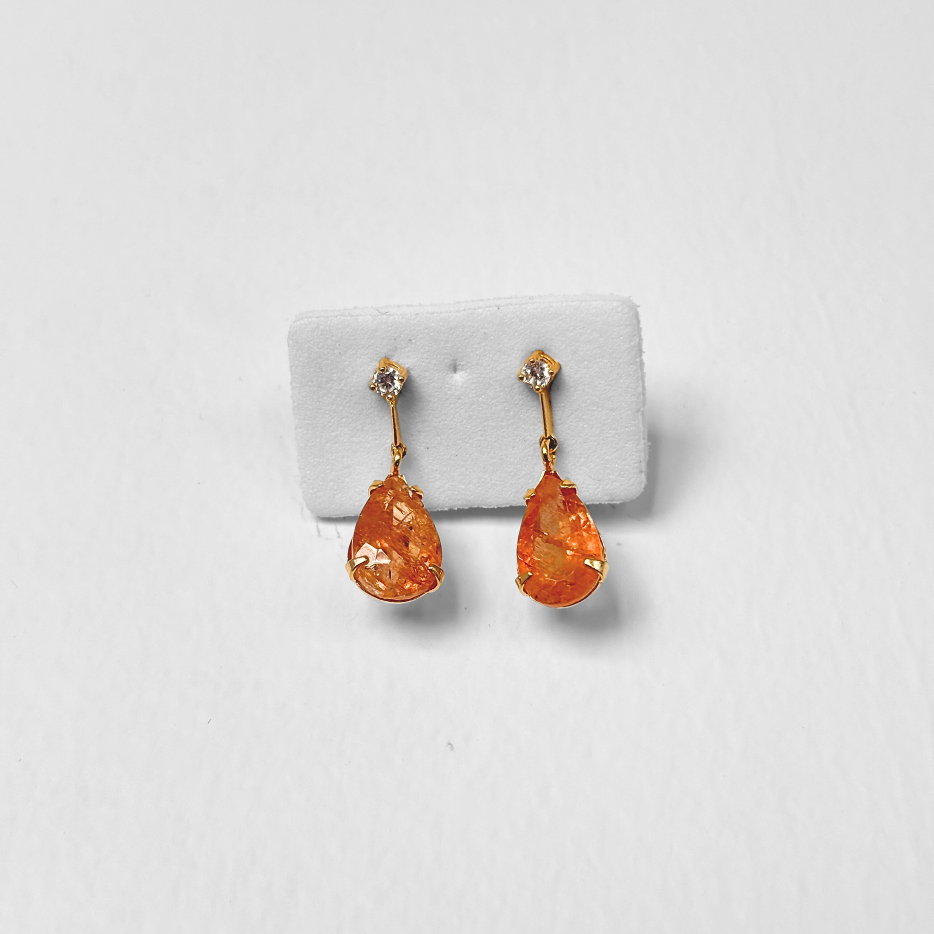 Small Teardrop Imperial Topaz and Zirconia Gold Earrings