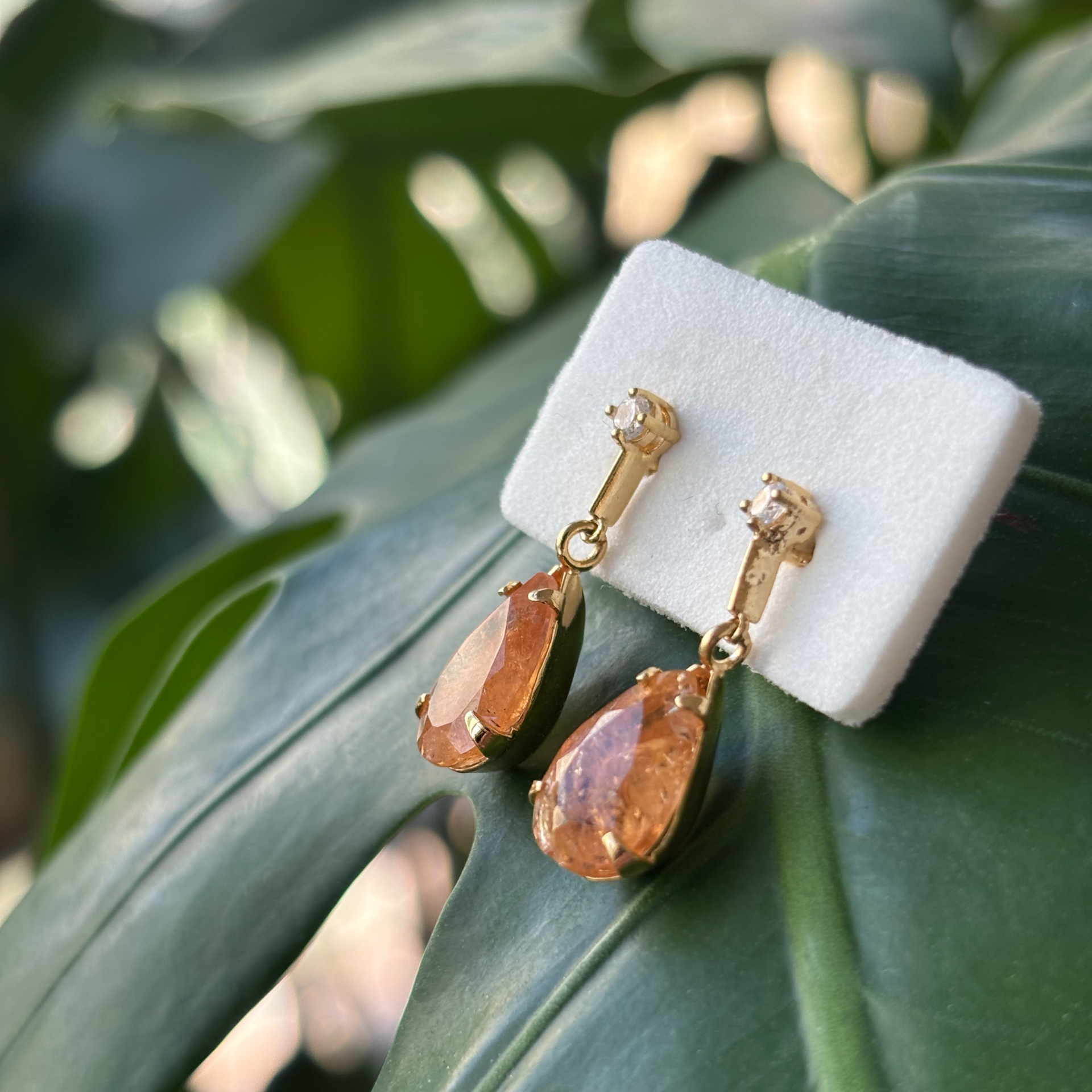 Small Teardrop Imperial Topaz and Zirconia Gold Earrings
