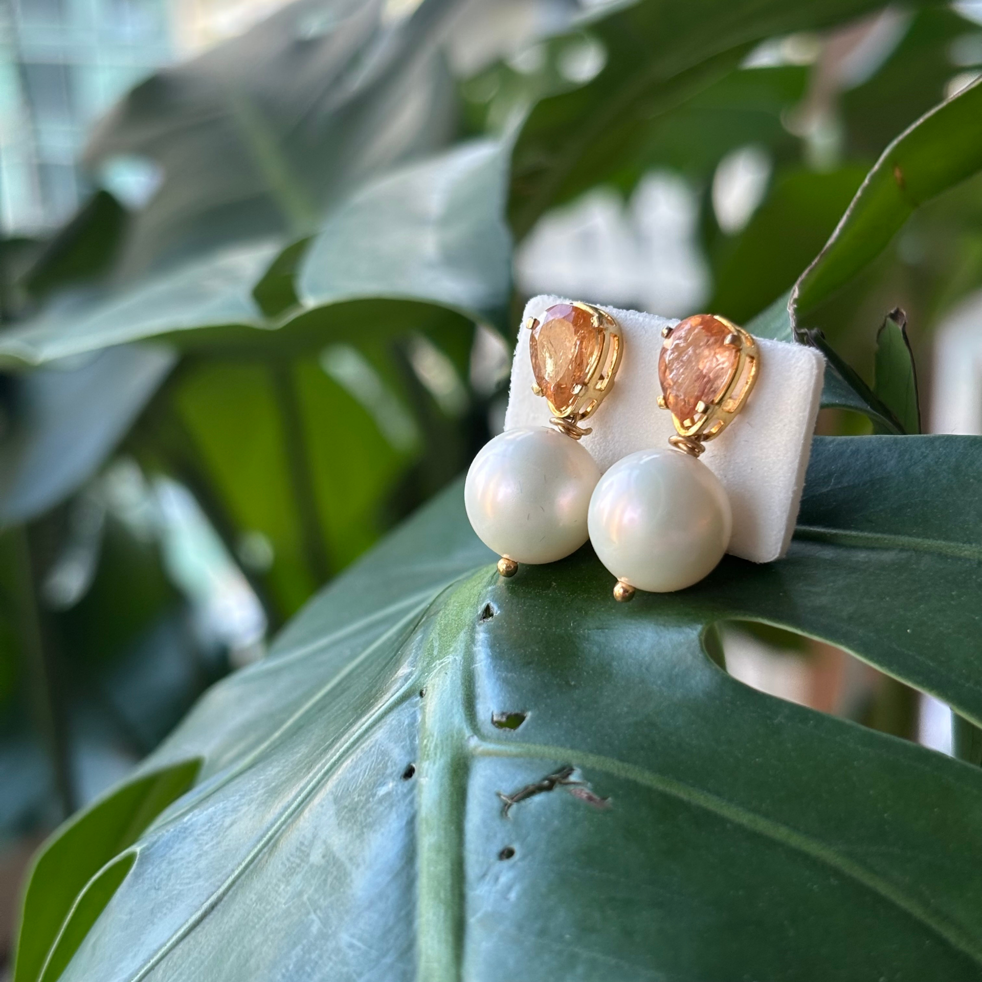 Pearl and Imperial Topaz Stud Gold Earrings