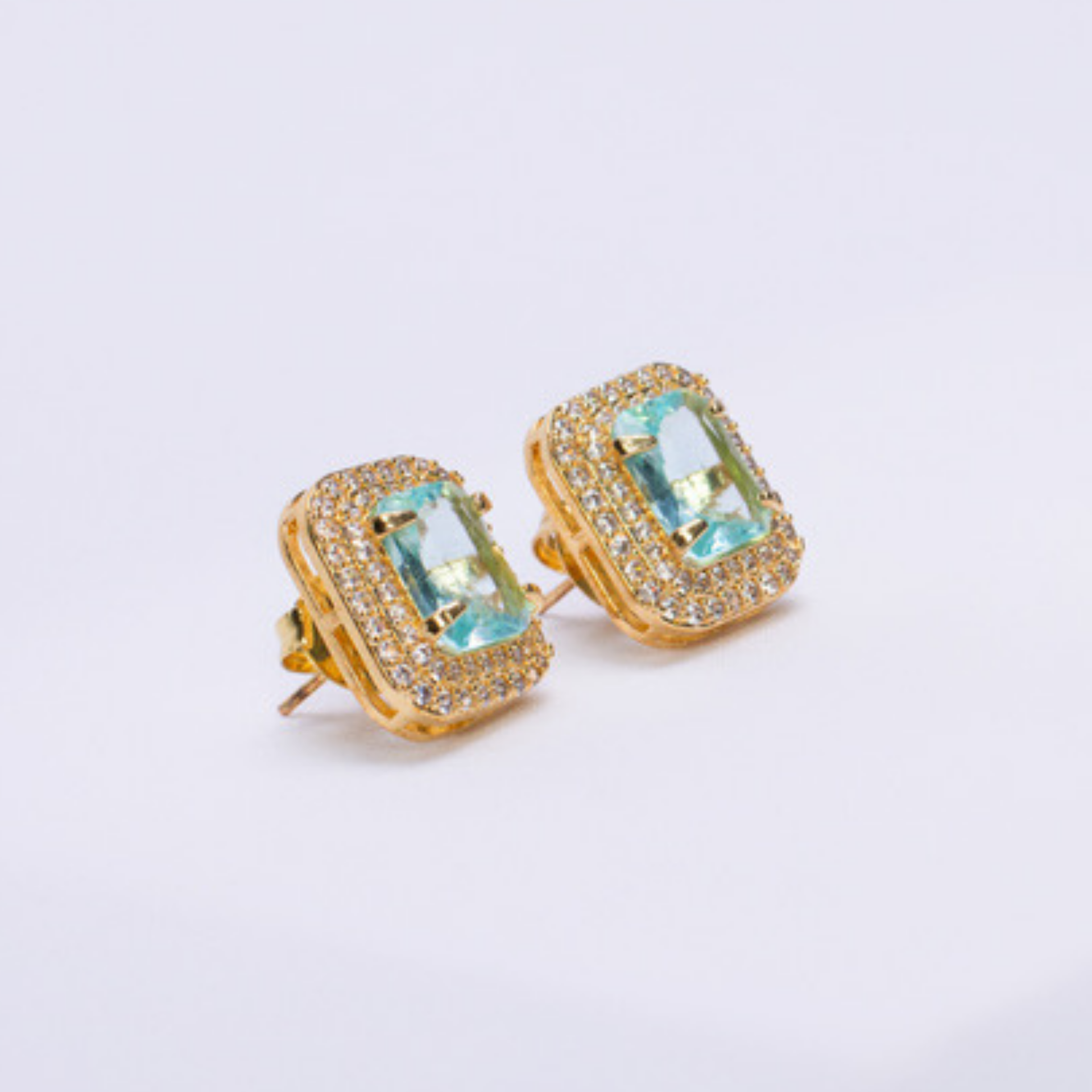 Tiffany Style Blue Topaz Gold Earrings