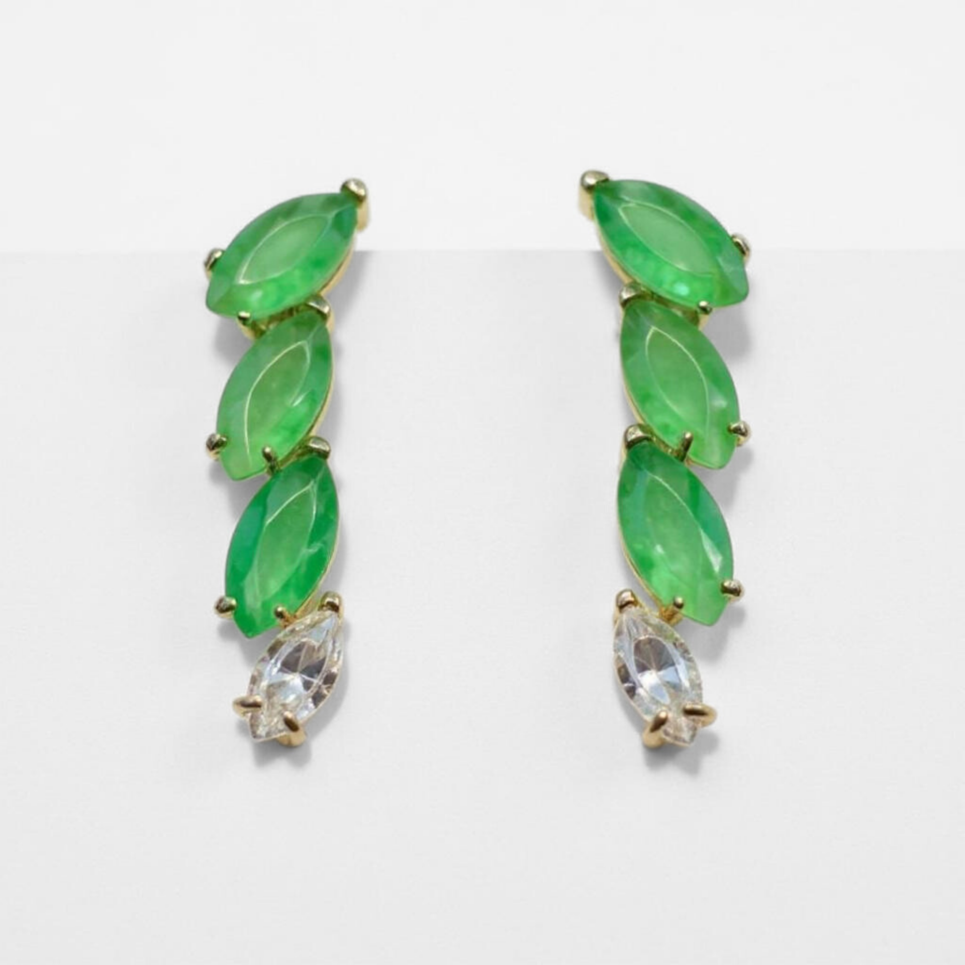 Marquise Cut Jade Drop Gold Earrings