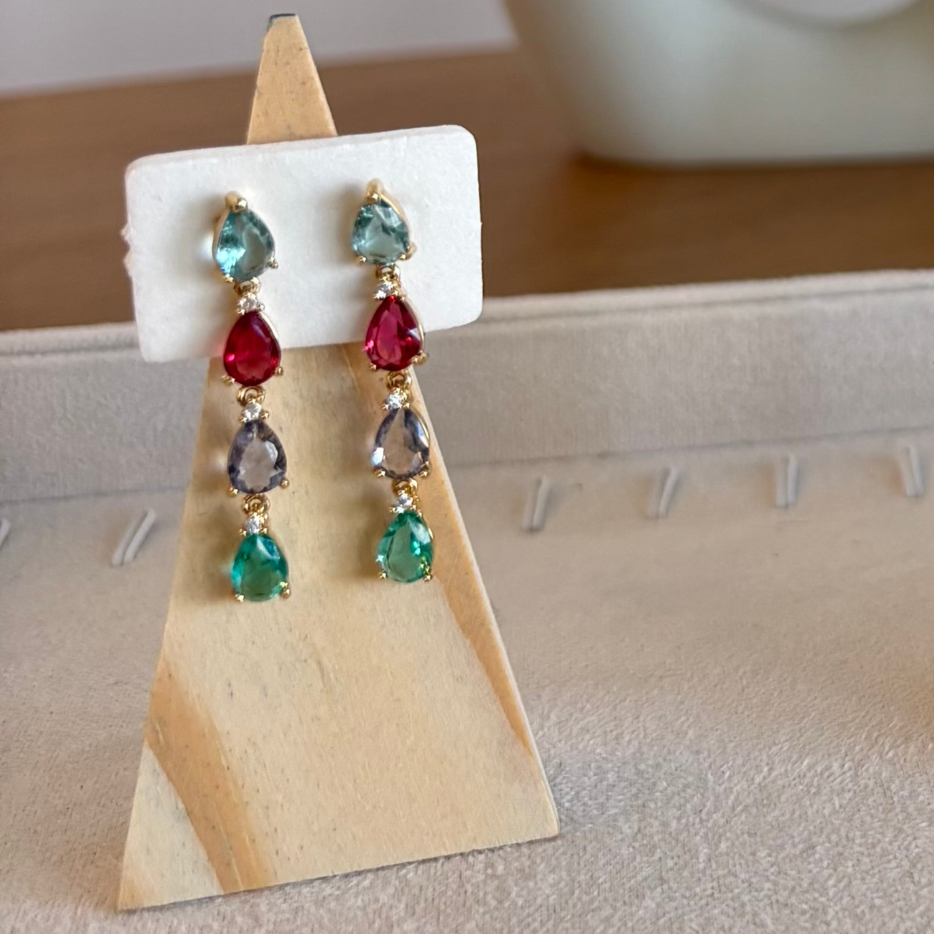 Multicolor Gemstone Drop Gold Earrings