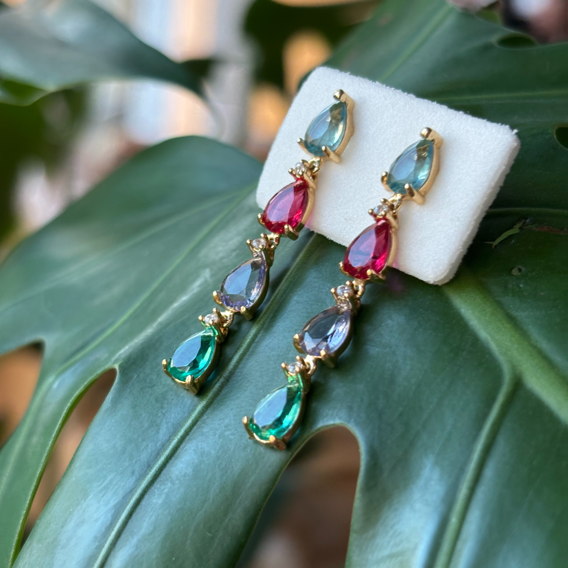Multicolor Gemstone Drop Gold Earrings