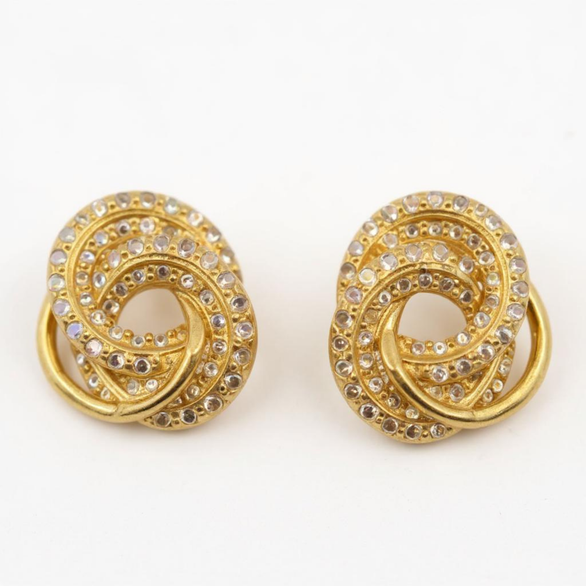 Triple Hoop Gold Earrings with White Zirconia