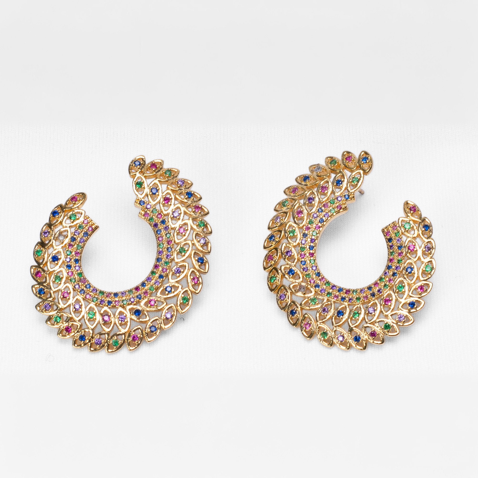 Large Hoop Gold Earrings with Gemstone Accents
