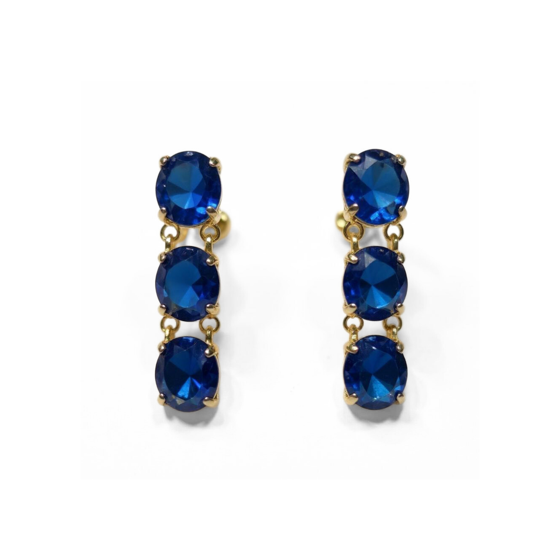 Triple Iolite Gold Earrings