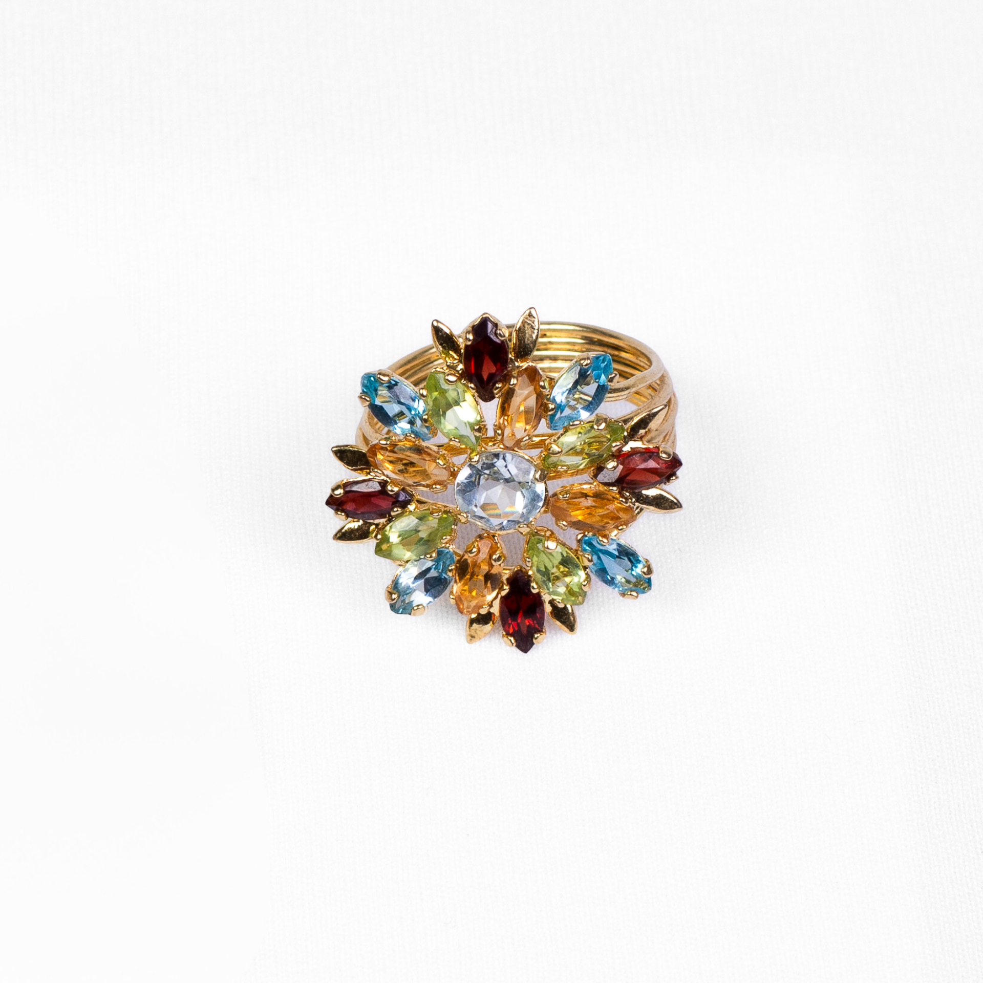 Gold Floral Ring with Multicolored Gemstones