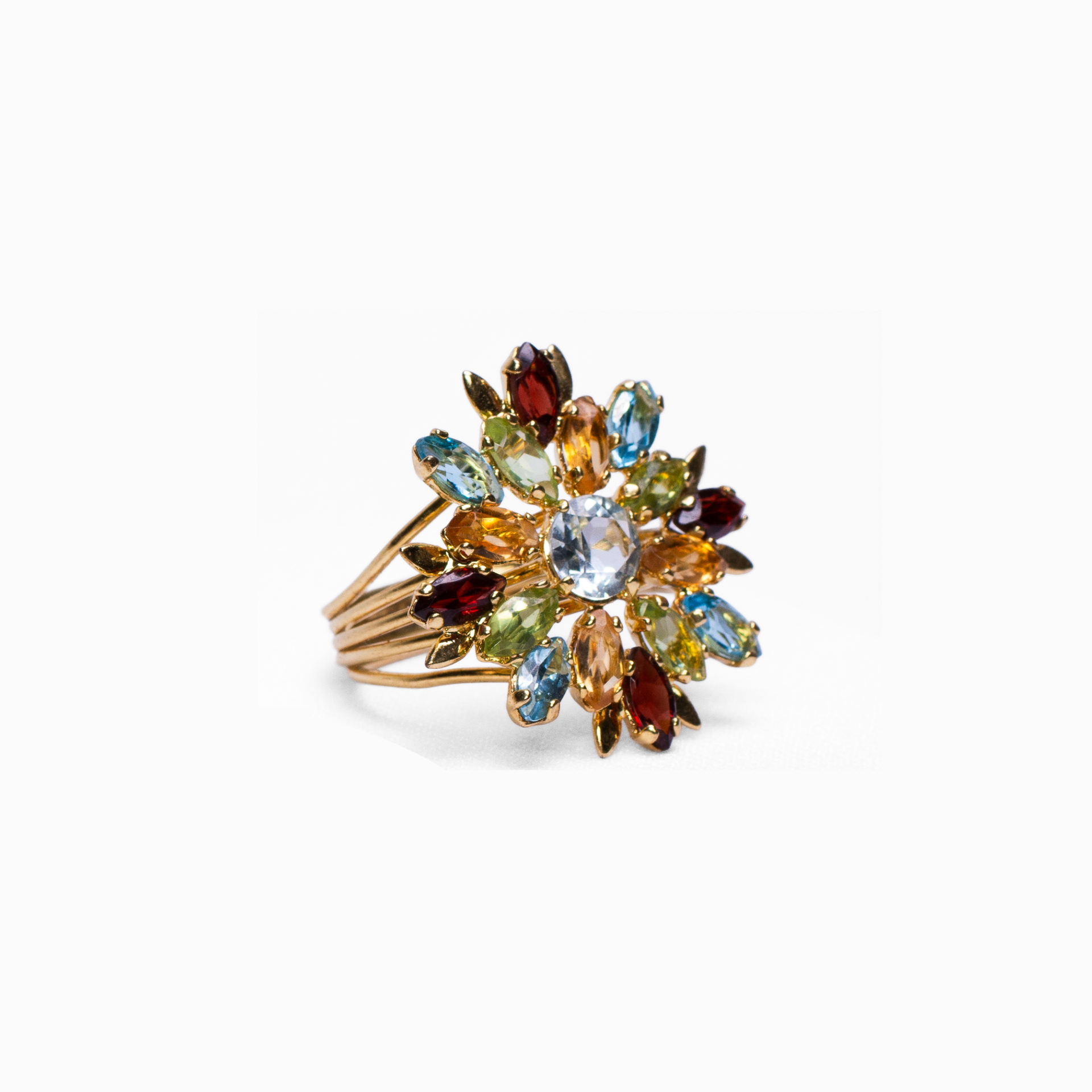 Gold Floral Ring with Multicolored Gemstones