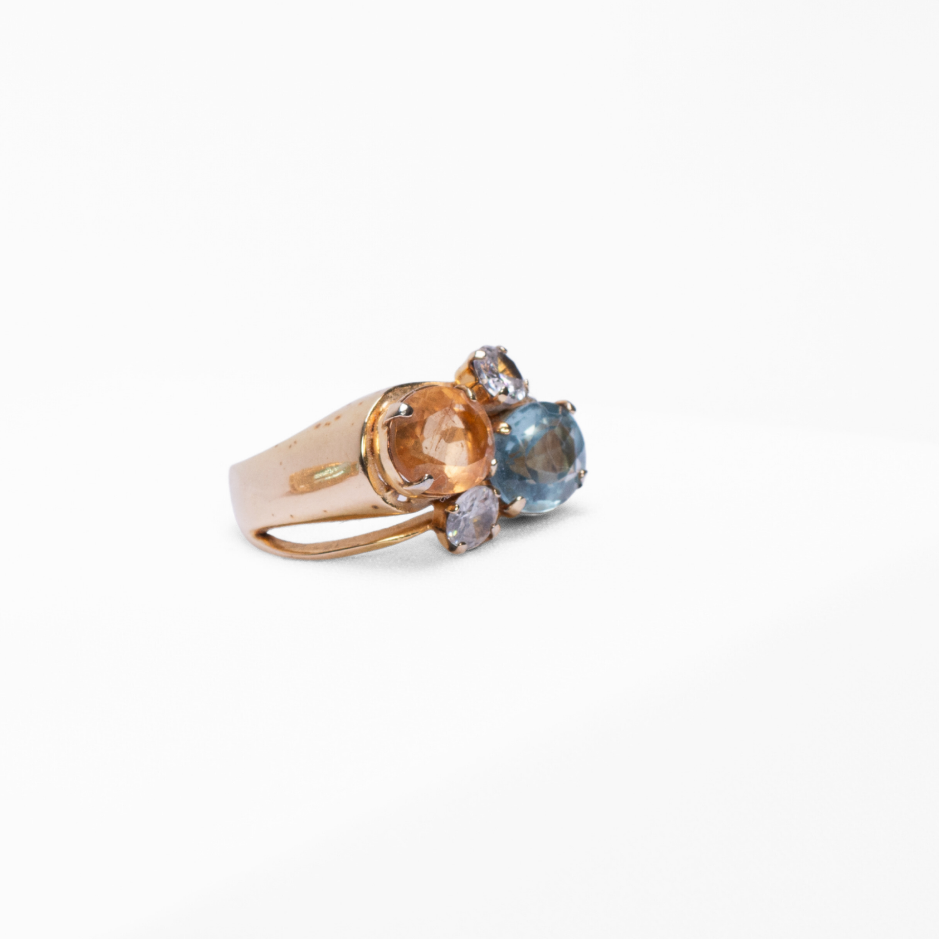 Imperial and Blue Topaz Gold Ring with white Zirconia