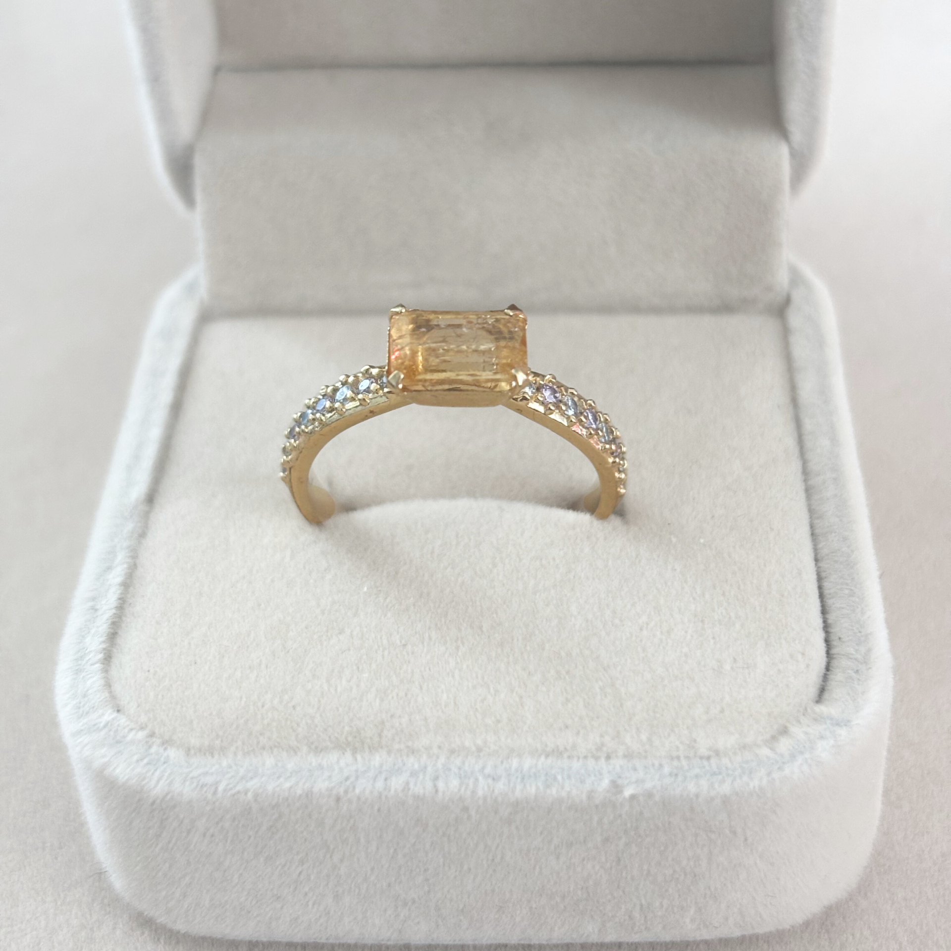 Cartier Style Baguette Imperial Topaz Ring (Gold)