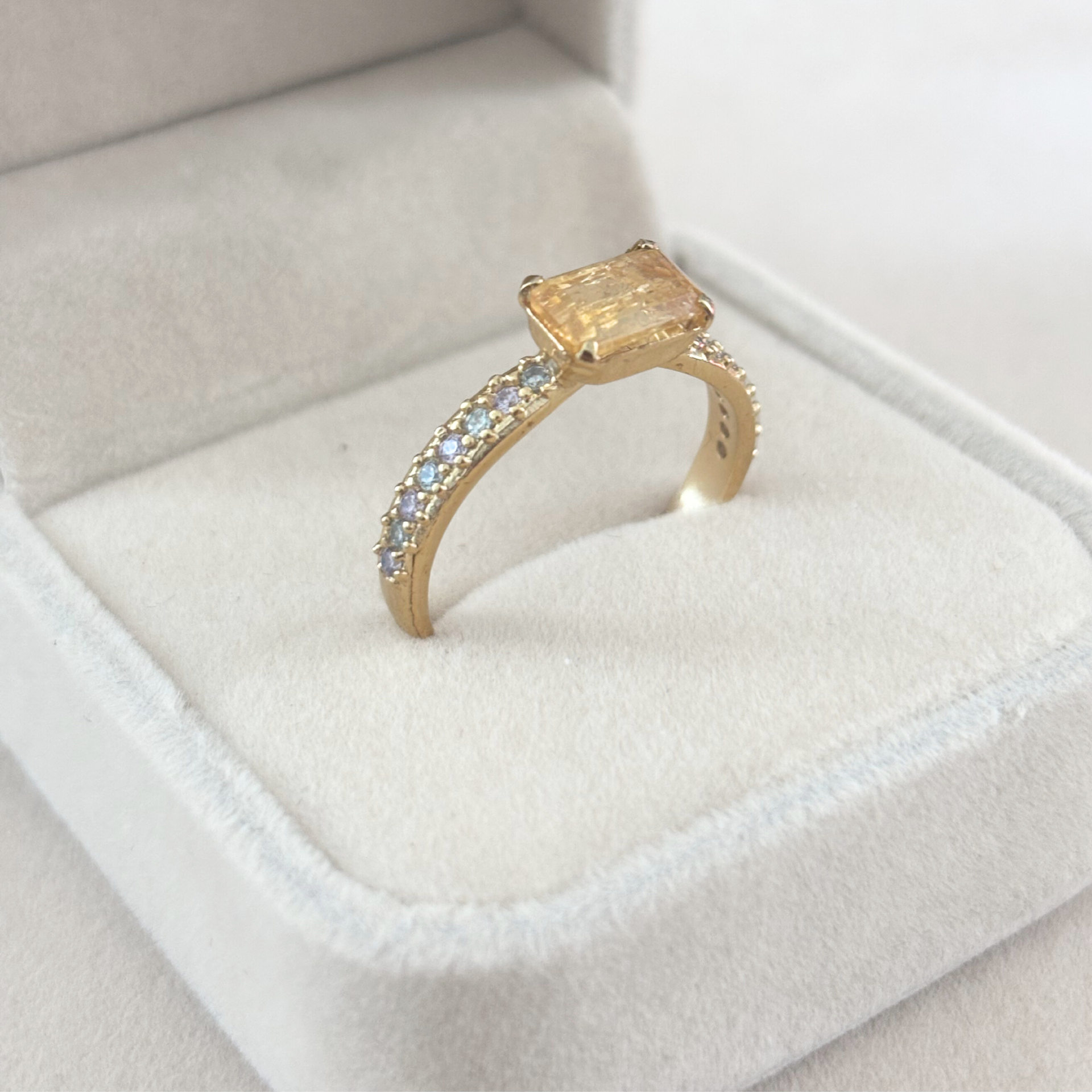 Cartier Style Baguette Imperial Topaz Ring (Gold)