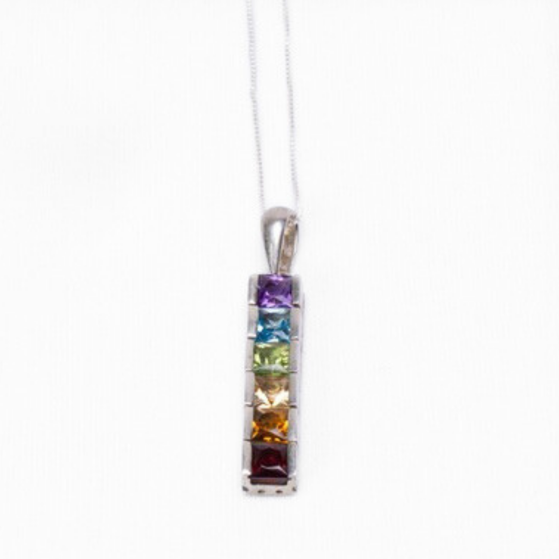 Multicolored Gemstones Pendant and Earring Set with Chain