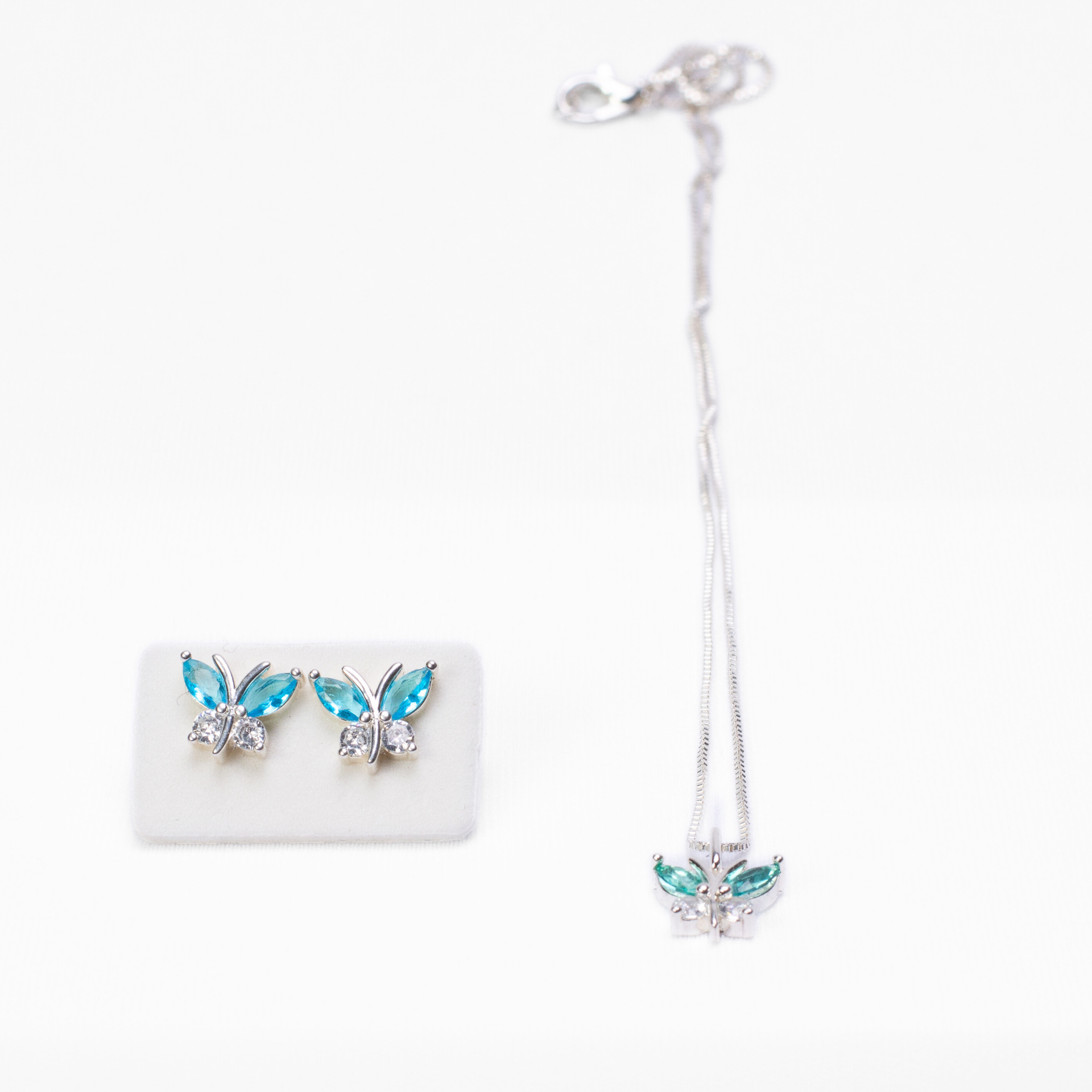Butterfly Pendant and Earring Set in silver