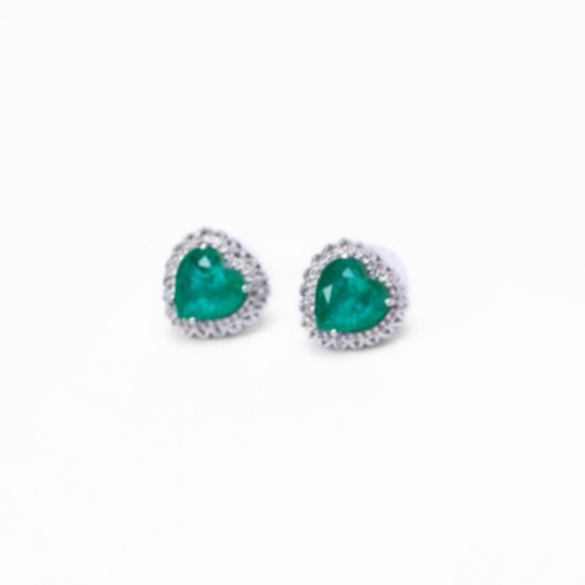 Jade Heart Pendant and Earrings Set in White Gold Finish