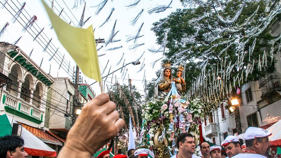 A Virgin Mary statue in an Italian religious celebration  São Paulo Brazil