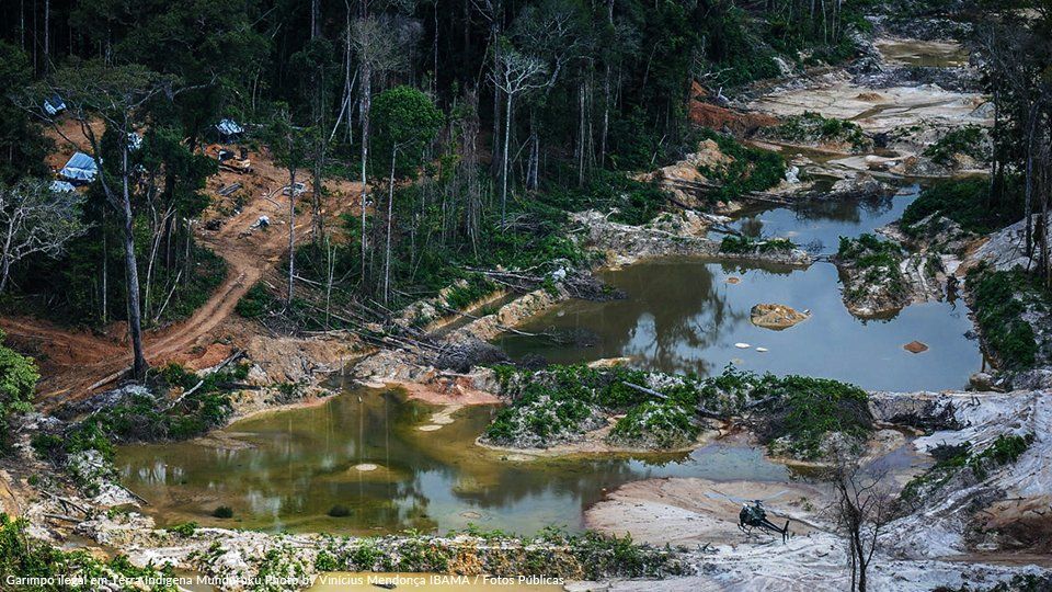 Scattered pools of water in a deforested site and Illegal mining in Munduruku Indigenous Land