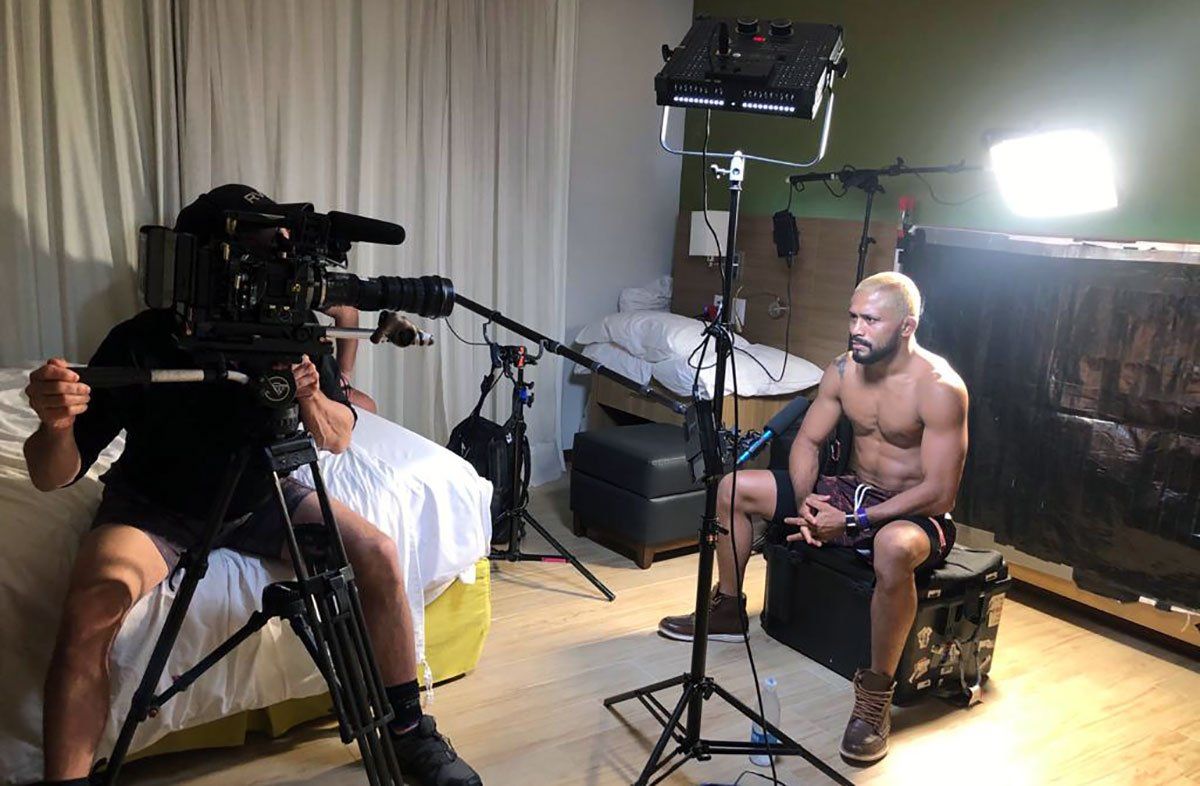 Deiveson Figueiredo being interviewed on camera