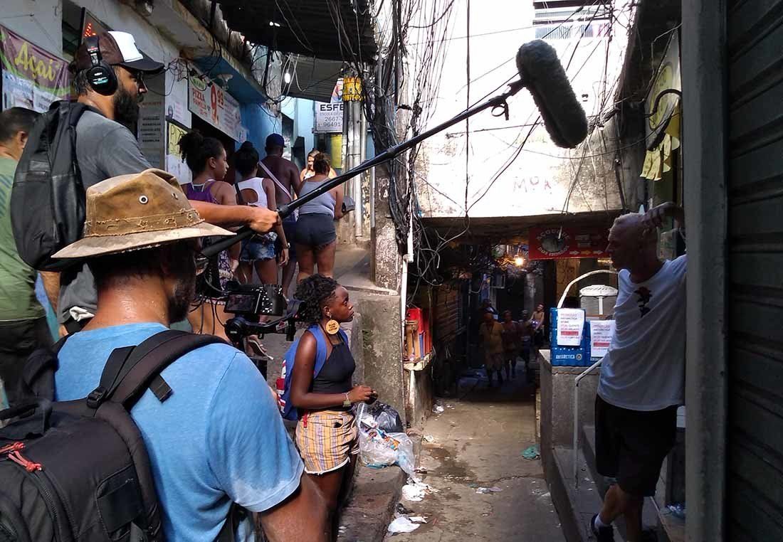 Filming in Rocinha favela in Rio de Janeiro