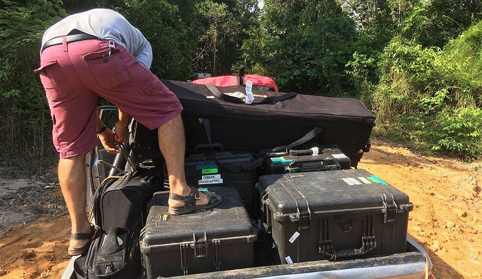 Car trunk with filming equipment