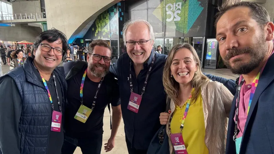 Nick Story, partner at Story Productions, with colleagues from the audiovisual industry at the Rio 2C event
