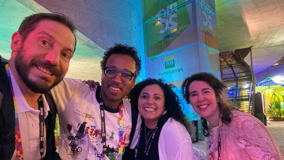 Nick Story, partner at Story Productions, with colleagues from the audiovisual industry at the Rio 2C event