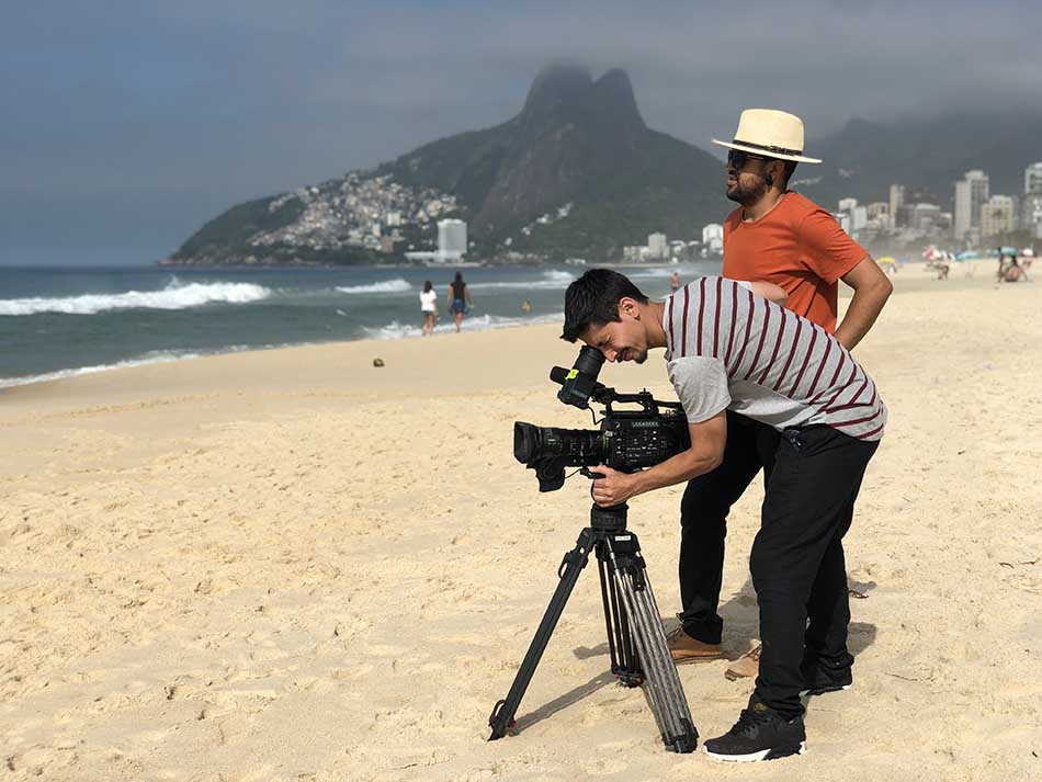 Dreharbeiten am Strand von Ipanema in Rio de Janeiro