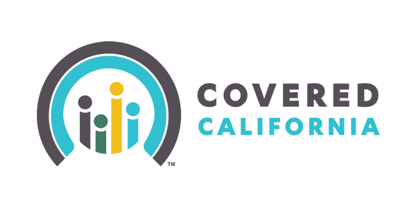 Covered California logo: A colorful arc encircles bars of different colors, with the words 