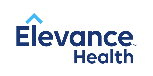 Elevance Health logo: blue wordmark with a blue house icon above 