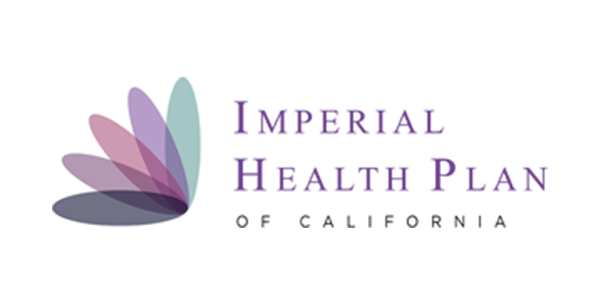 Logo of Imperial Health Plan of California. Contains pastel flower-like shapes and text.