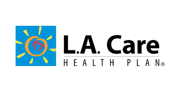 L.A. Care Health Plan logo with a sun and heart design in a blue square, alongside black text.