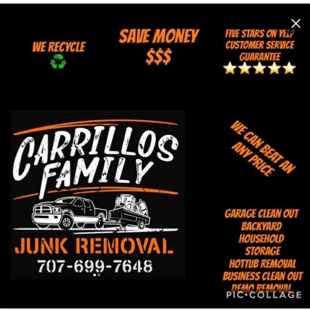 Carrillo's family junk removal banner