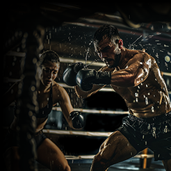 A male and female boxer exercising in a boxing ring