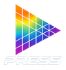 Logo colorato e geometrico del pulsante di riproduzione sopra la parola 
