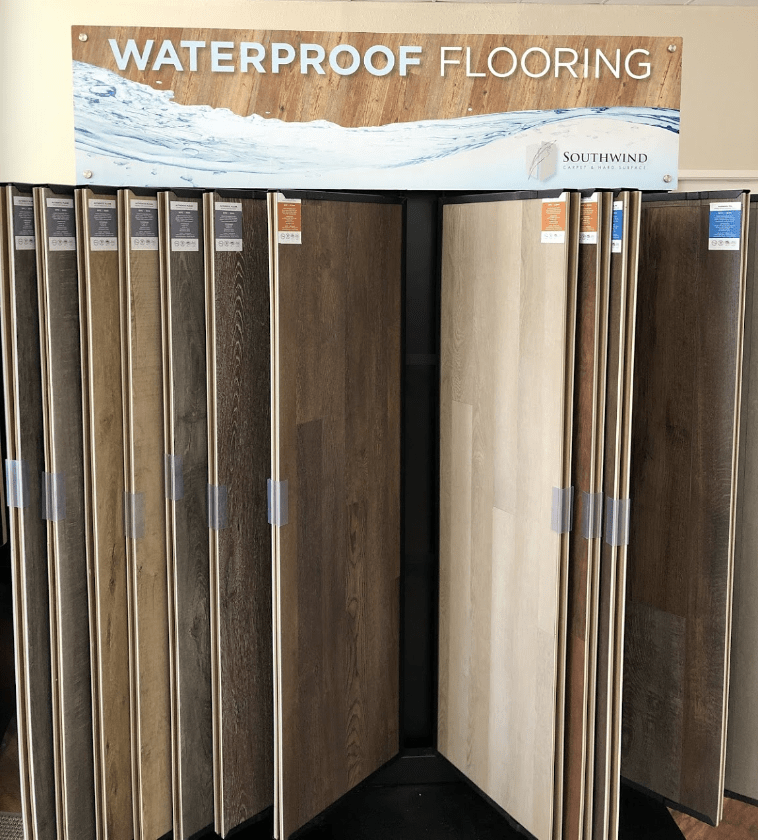 A display of waterproof flooring in a store