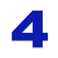 A blue number four on a white background