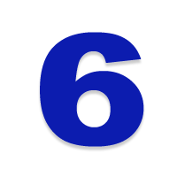 A blue number six on a white background