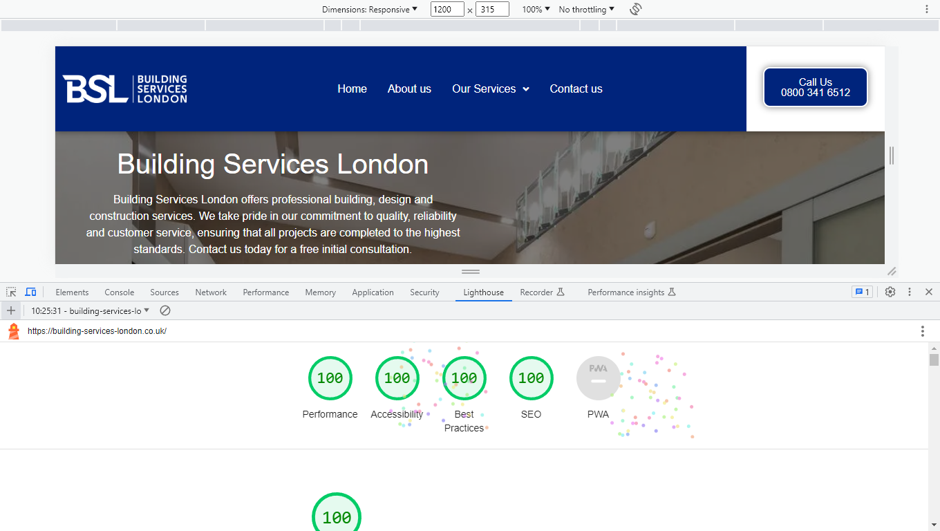 A computer screen shows a website for building services london.