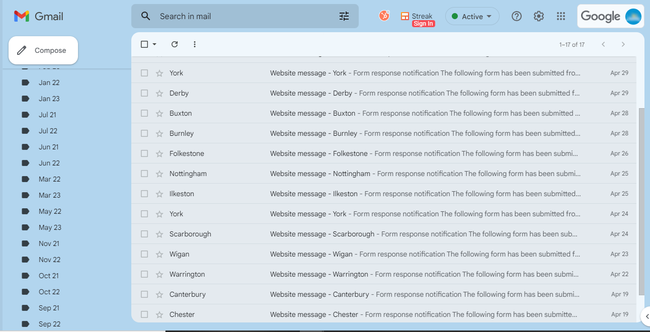 A screenshot of a computer screen showing a bunch of emails