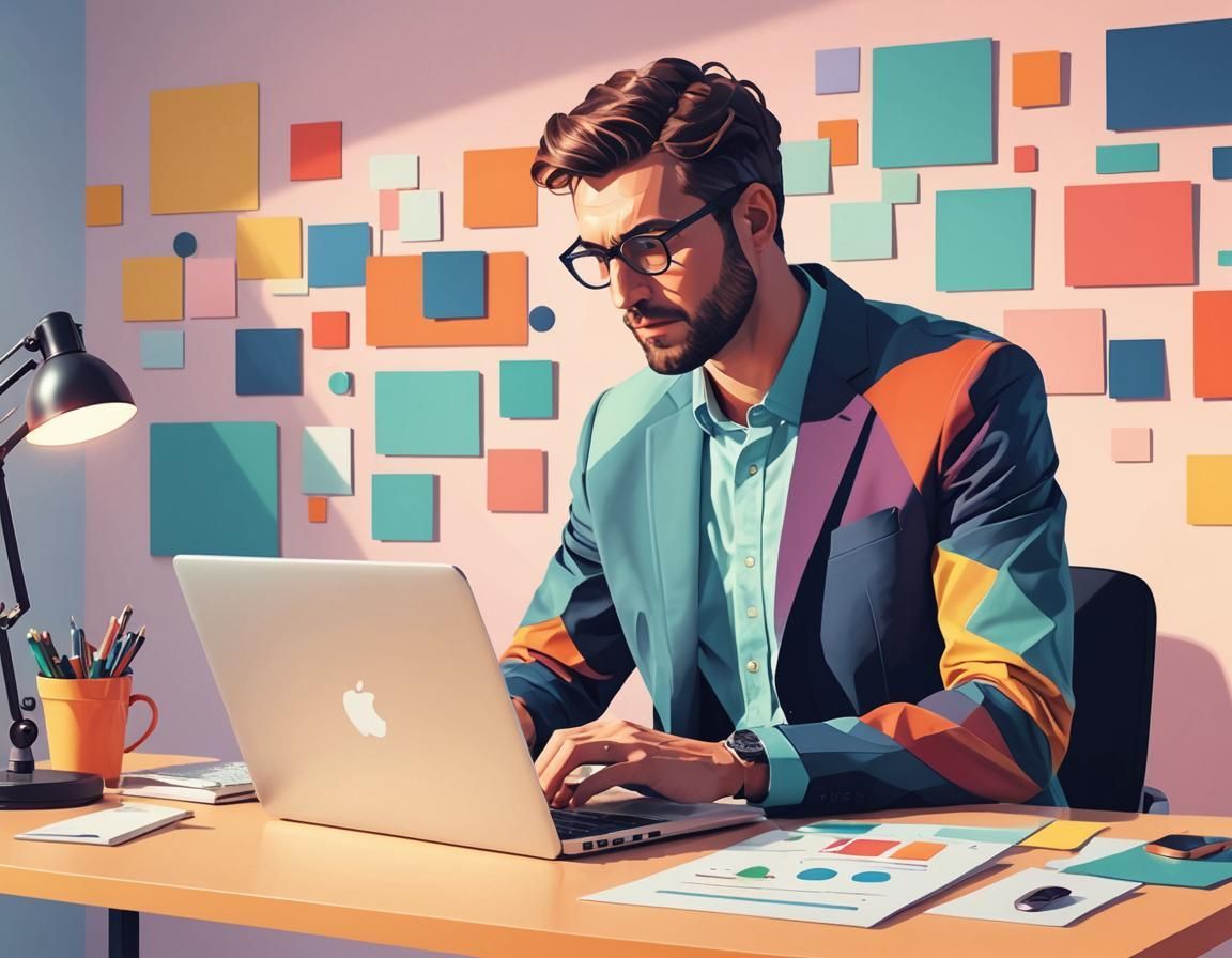 A man is sitting at a desk using a laptop computer.