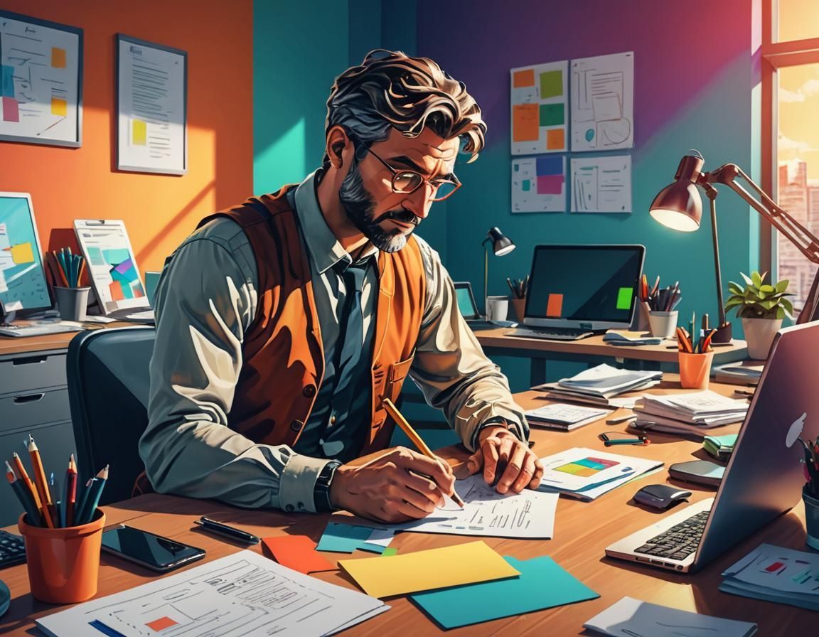 A man is sitting at a desk writing on a piece of paper.