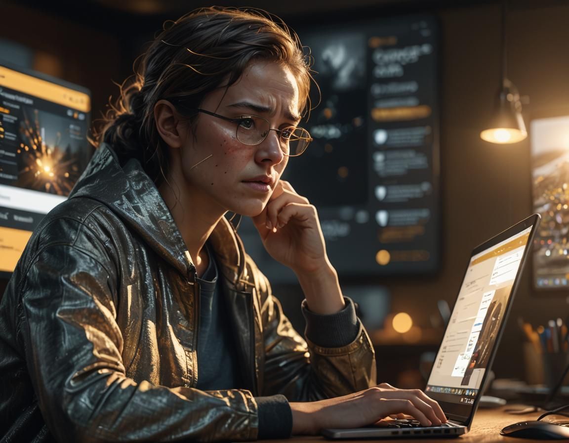 A woman is sitting at a desk using a laptop computer.